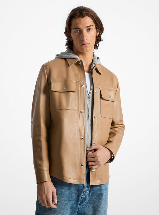 Bonded Leather Shirt Jacket - Michael Kors