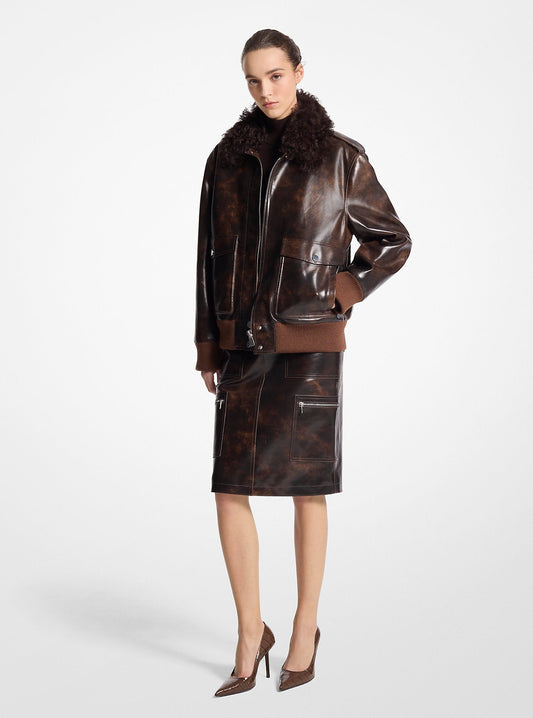 Burnished Leather and Shearling Bomber Jacket - Michael Kors